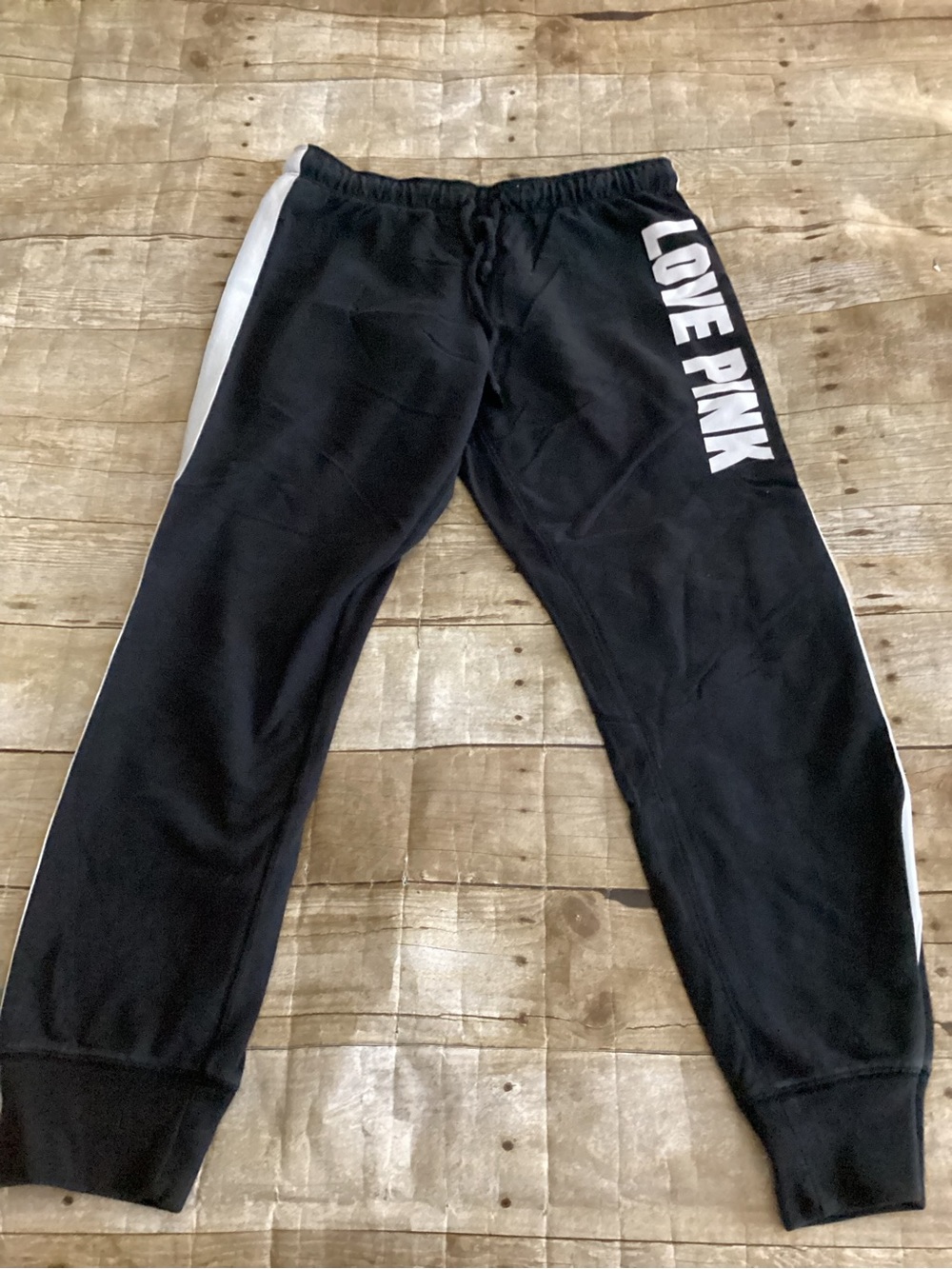 PINK Victoria's Secret Black Jogger Sweatpants with White Side Stripe